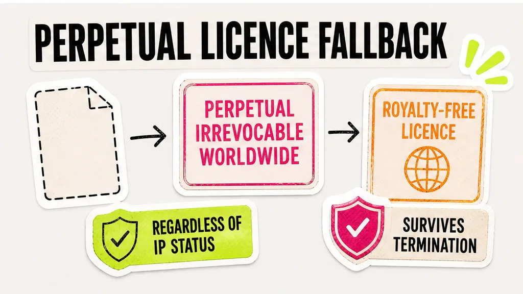 Perpetual licence stamp that survives if copyright never attaches, no face
