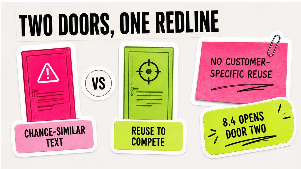 Similar-outputs door versus a customer-specific non-reuse covenant, no face
