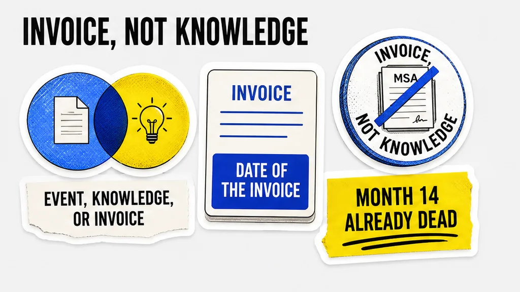 Invoice clock versus knowledge clock on a claims bar, no face