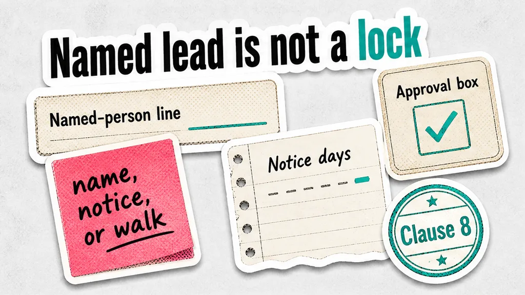 Named-person line with replacement-notice days and approval box, no face