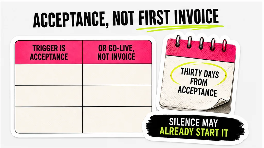 Clock starting on Acceptance, not first invoice, no face