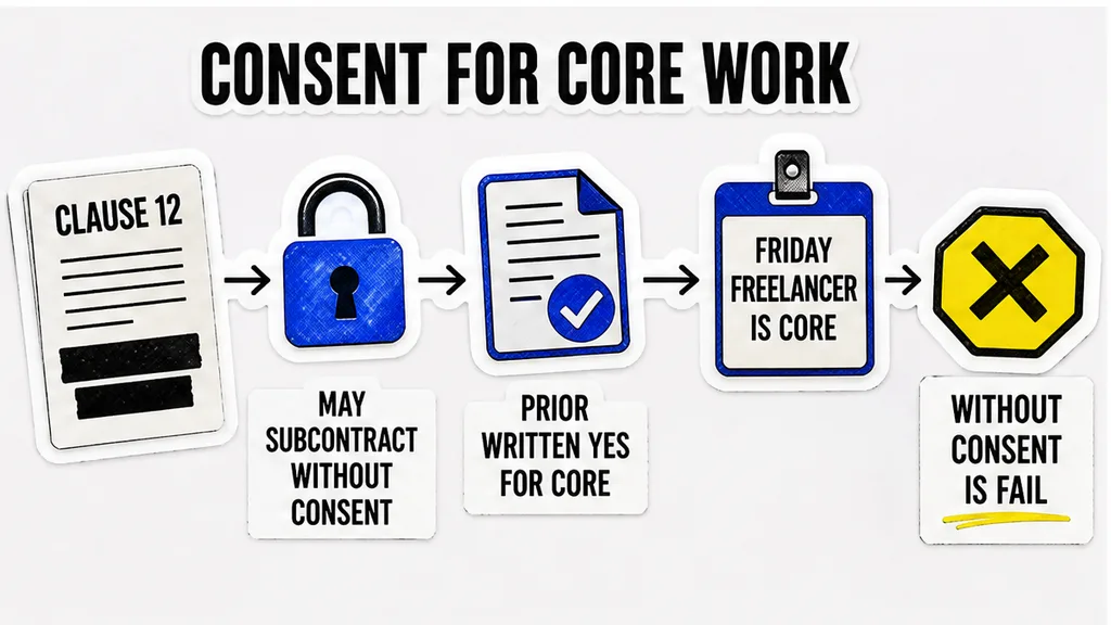 Workflow from Clause 12 subcontract-without-consent to prior written consent for core work