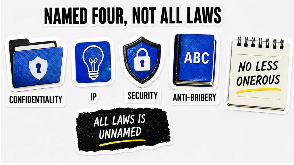 Checklist of named flow-down: confidentiality, IP, security and anti-bribery