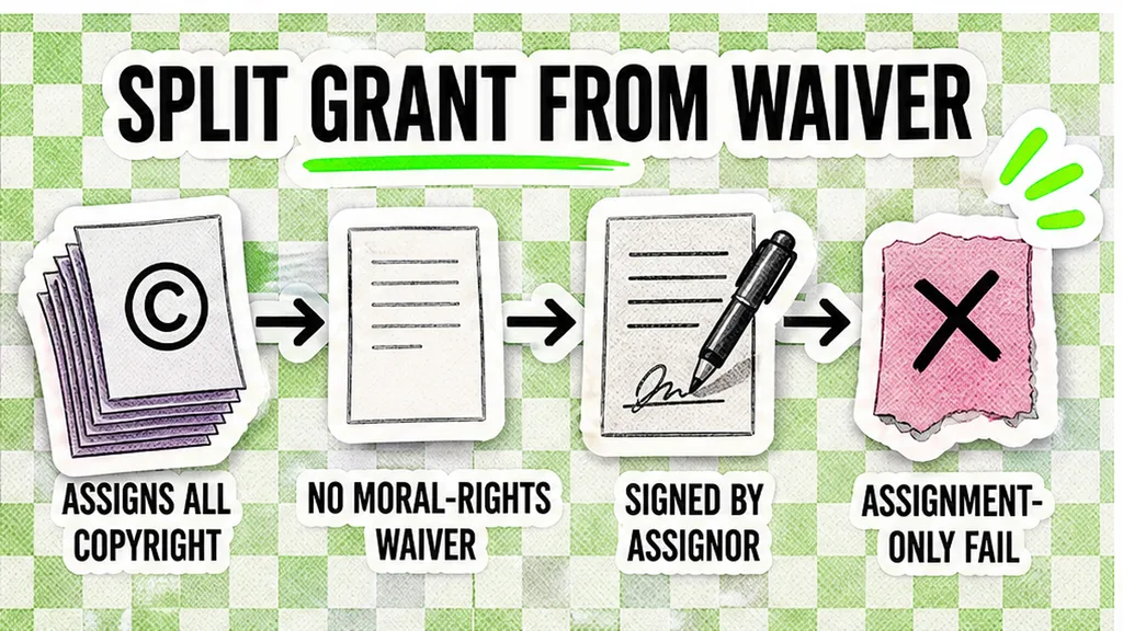 Workflow from Clause 9 copyright assignment to a missing moral-rights waiver