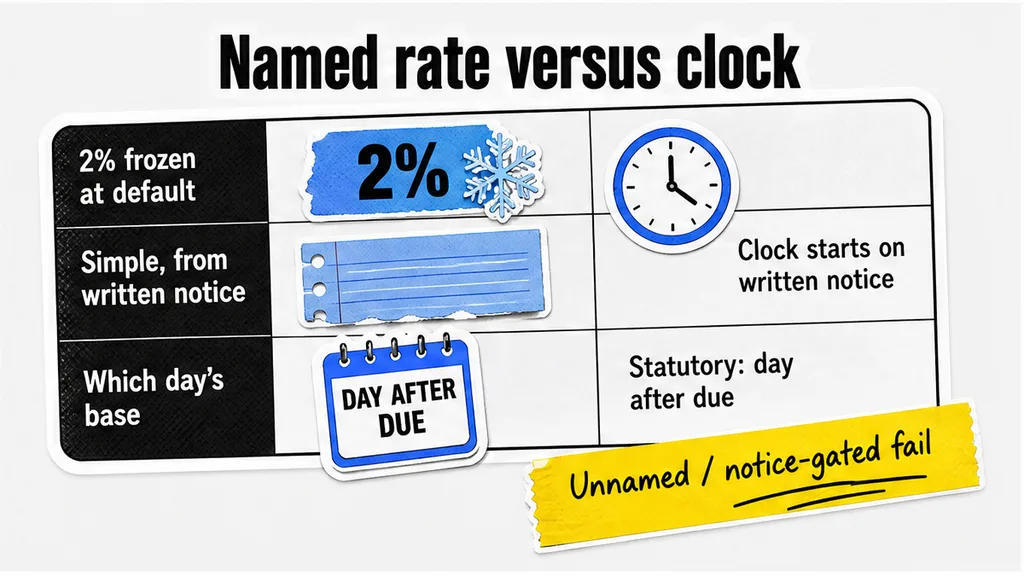 Named 2% frozen at default versus the statutory clock that starts the day after due