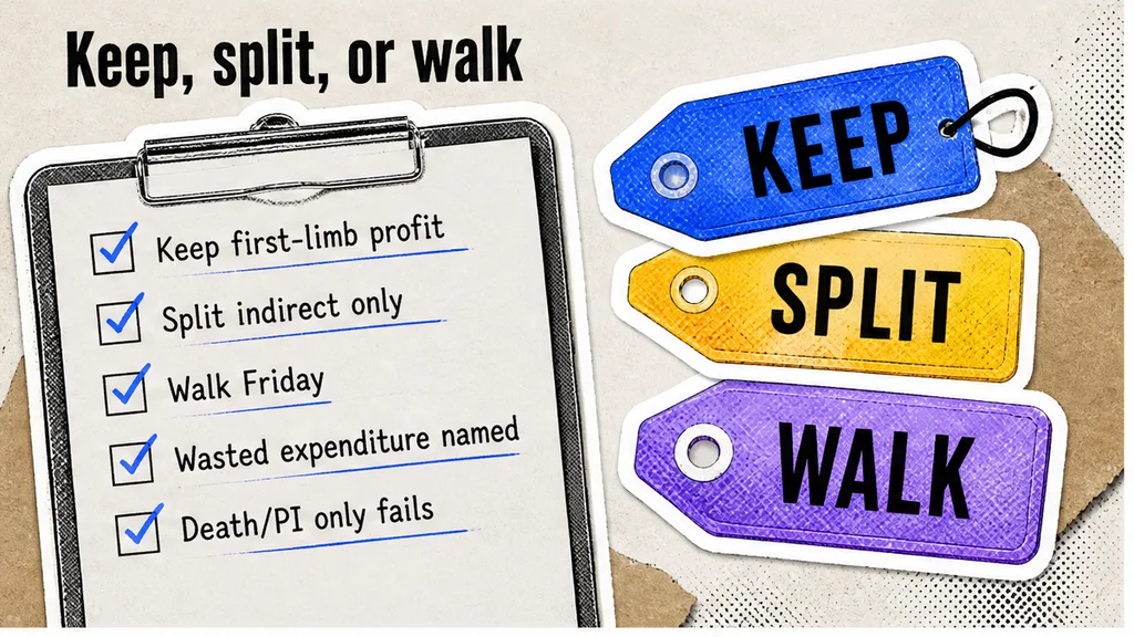 Checklist for standalone profits limb with keep, split, or walk Friday tags