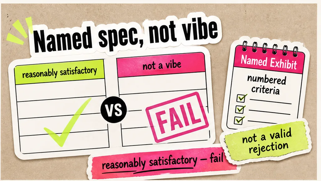 Comparison: named spec Exhibit versus reasonably satisfactory pass/fail