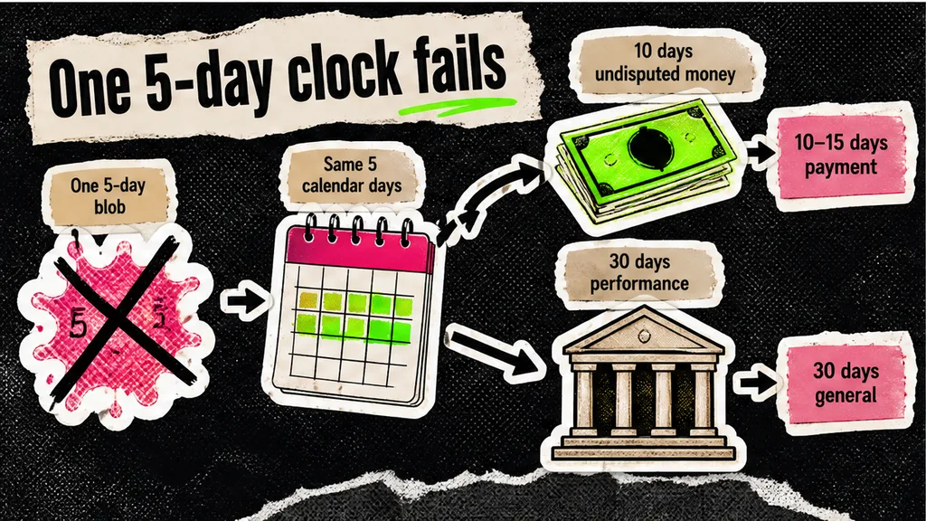 Workflow: split five-day blob into payment and performance clocks