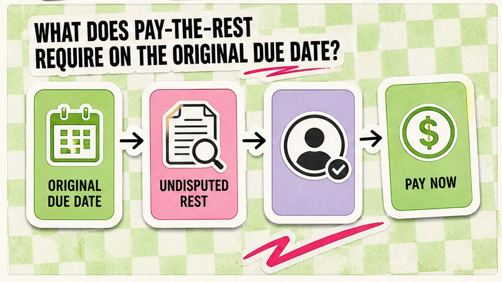 Workflow diagram: What does pay-the-rest require on the original due date?