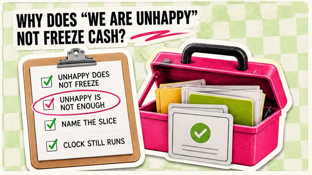 Checklist board: Why does “we are unhappy” not freeze cash?