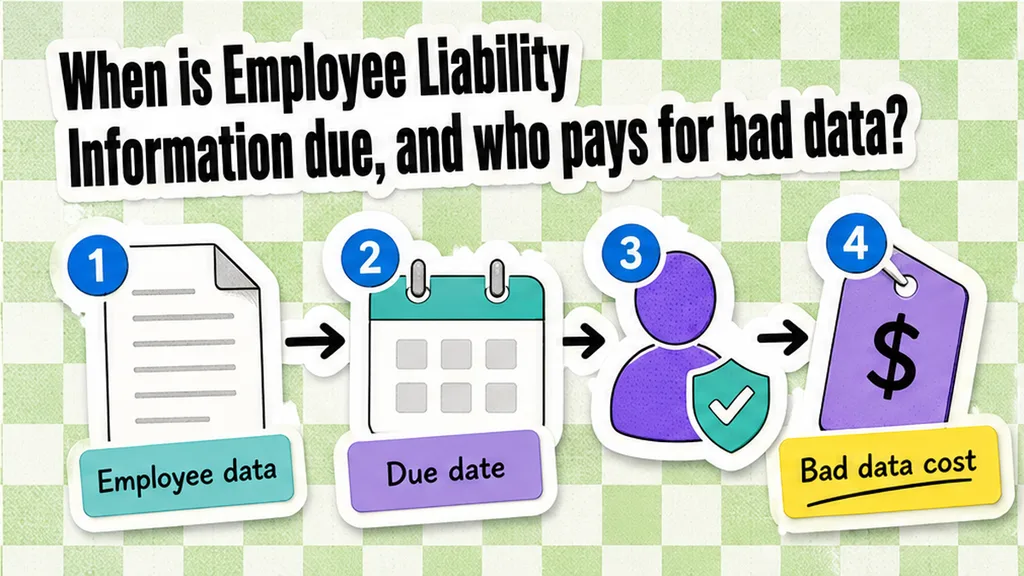 Workflow diagram: When is Employee Liability Information due, and who pays for bad data?