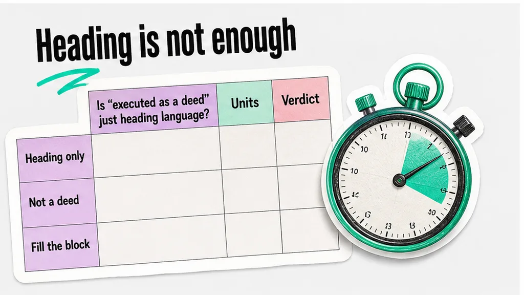 Comparison table: Is “executed as a deed” just heading language?
