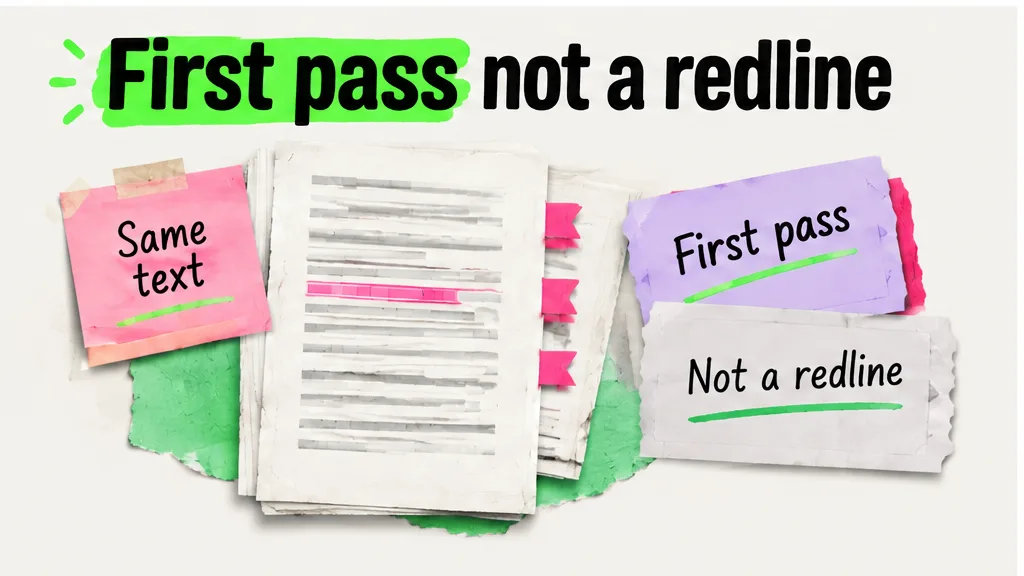 First pass marked file beside a redline held aside, no face