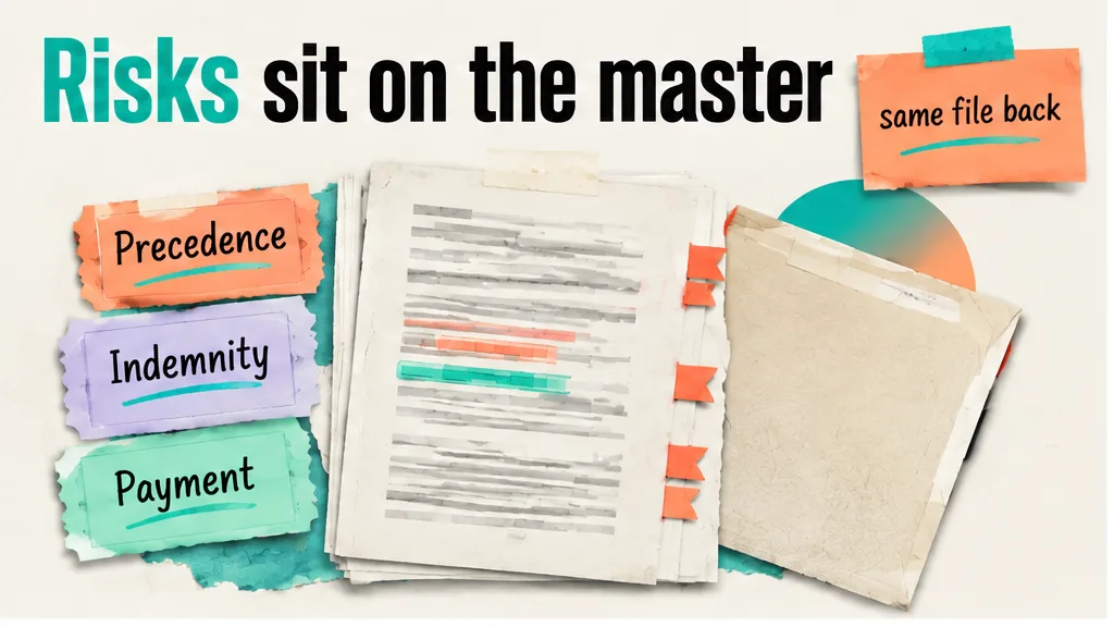 Master agreement with flags on precedence, indemnity and payment, no face
