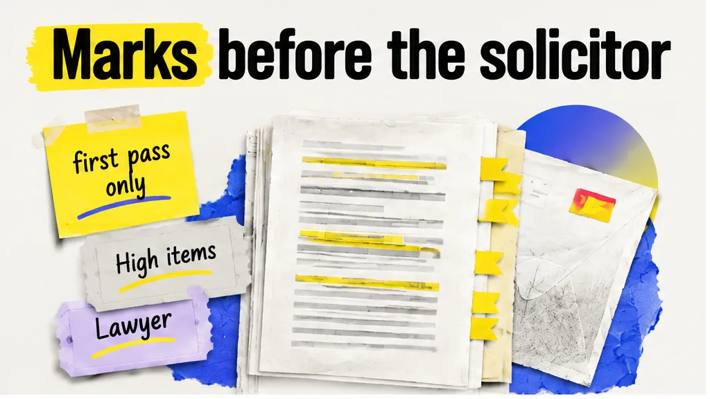 Marked first-pass pack before it goes to a solicitor, no face