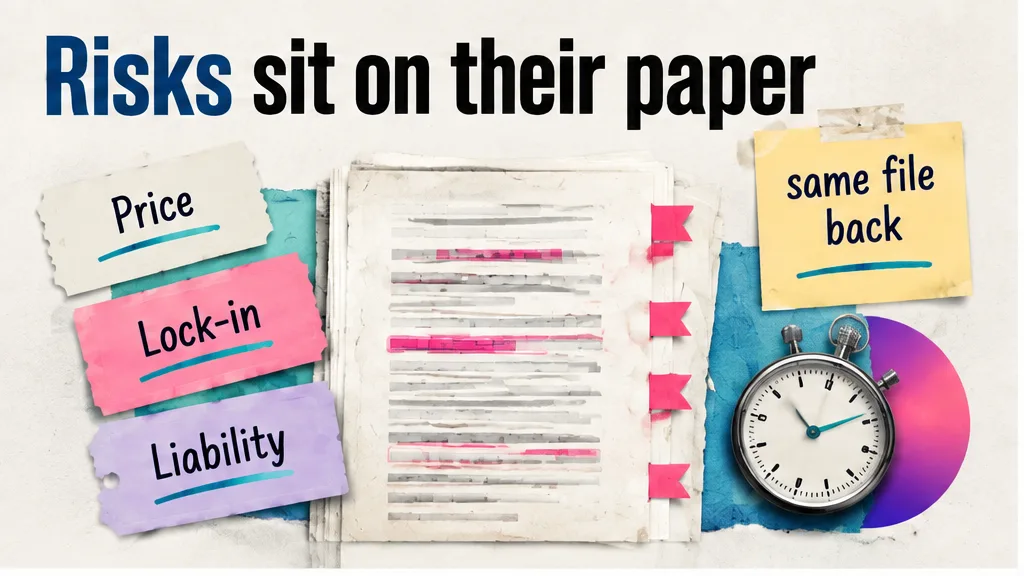 Supplier paper with flags on price, lock-in and liability, no face