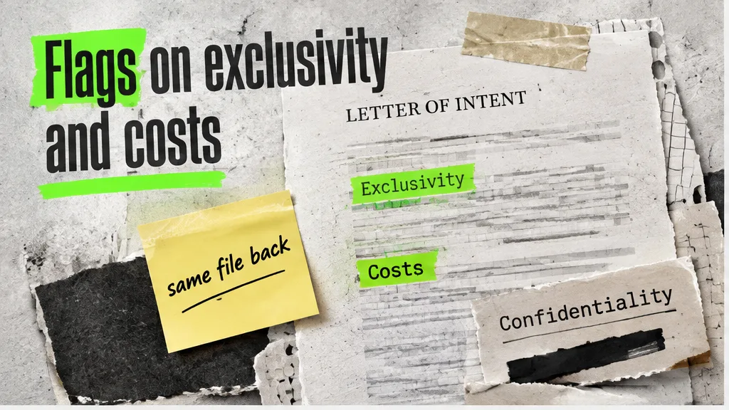 Letter of intent with flags on exclusivity, costs and confidentiality, no face