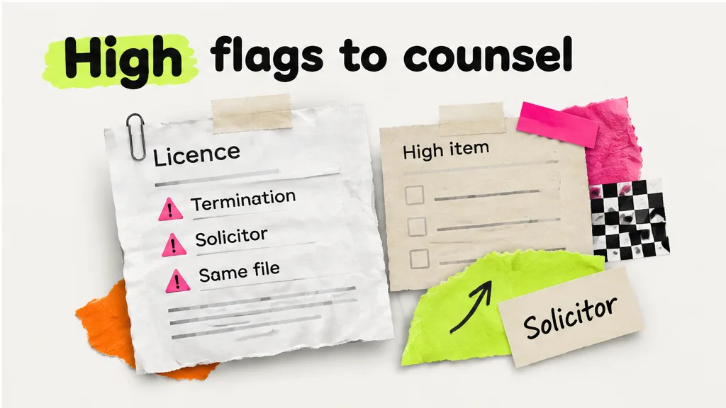 Licence paper beside SAM dashboard and SaaS pack held aside, no face