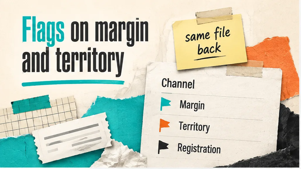 Reseller channel paper with flags on margin, territory and registration, no face