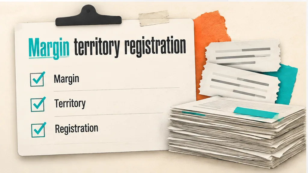 Margin and territory marks on reseller channel paper, no face