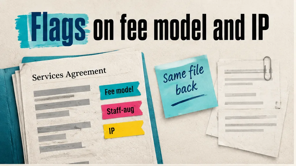 Professional services agreement with flags on fee model, staff-aug and IP, no face