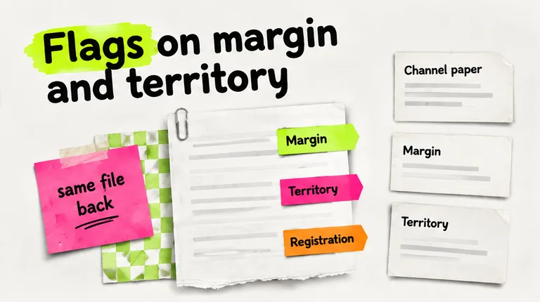 Reseller channel paper with flags on margin, territory and registration, no face