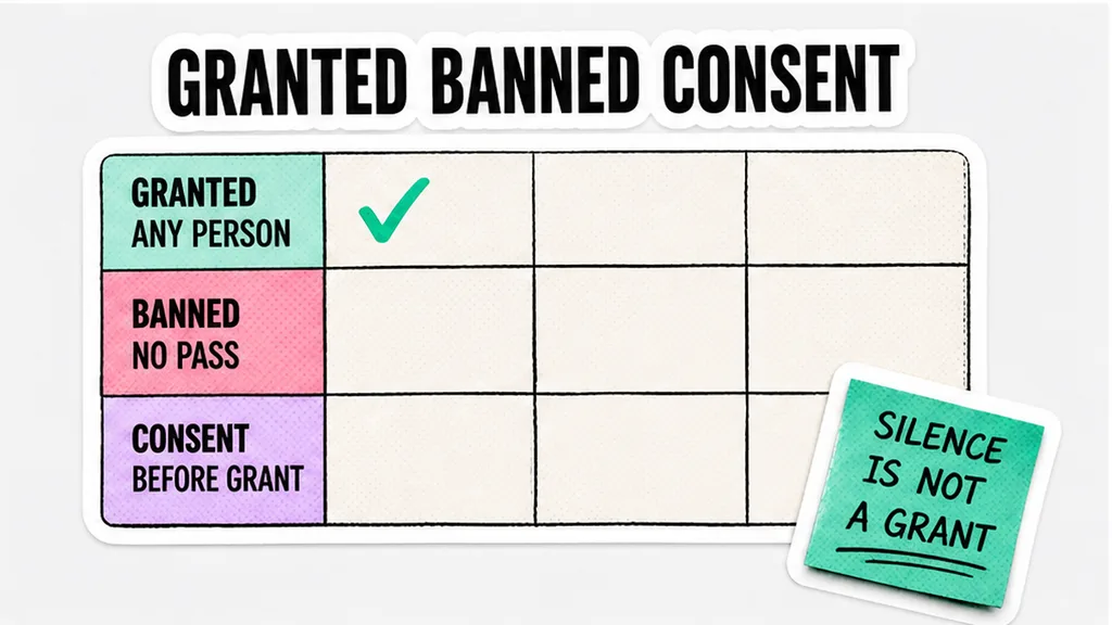 Comparison table of granted, banned, and consent-gated sublicence labels