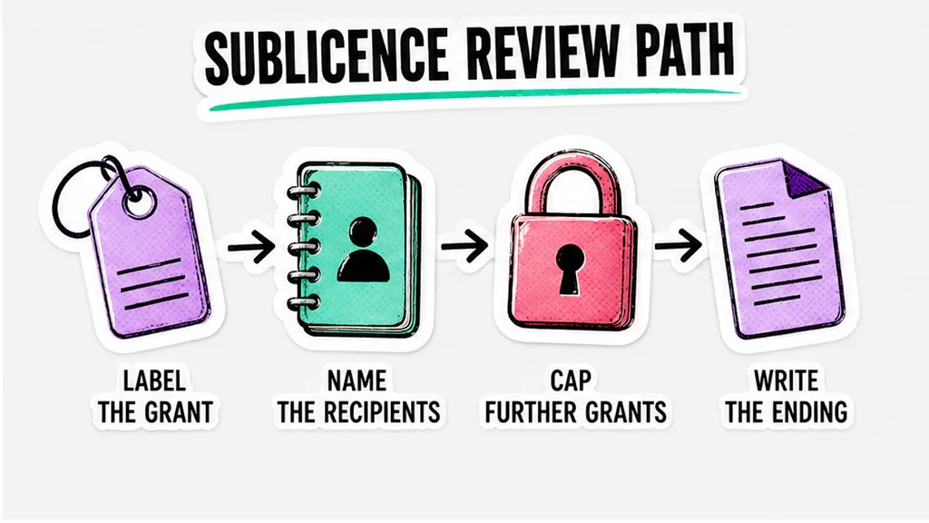 Workflow diagram for reviewing a sublicence to affiliates and end users