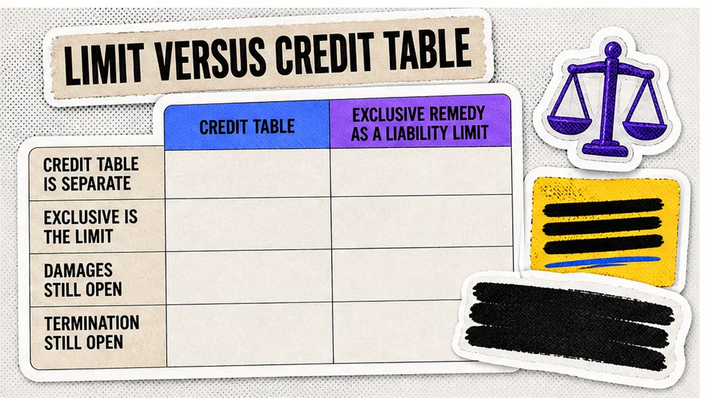 Comparison table of a credit table versus an exclusive-remedy liability limit