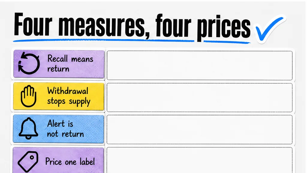 Comparison table: What to record: recall, withdrawal, or safety alert?