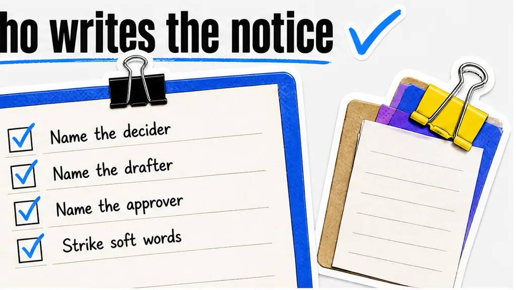 Checklist board: Who decides the measure, and who drafts the customer notice?