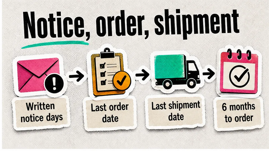 Workflow diagram: Which three dates does the end-of-life notice need?
