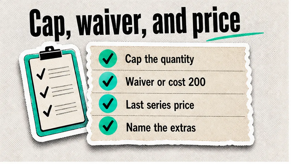 Checklist board: What to mark: quantity cap, minimum order, and price?