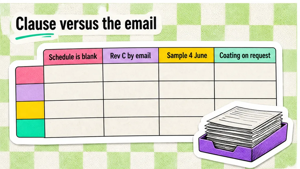 Blank schedule compared with the drawing, sample, and certificate