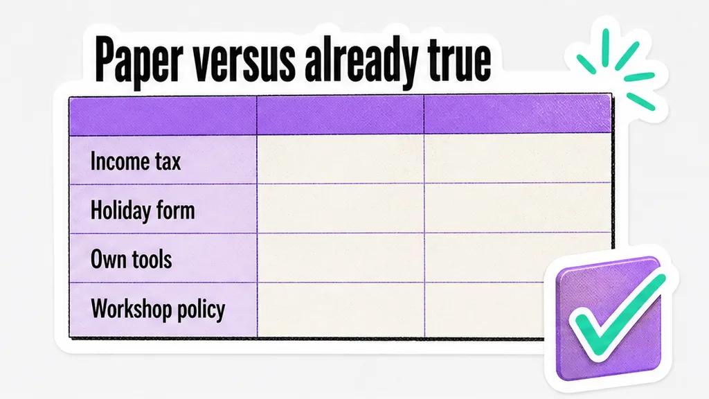 Comparison table: What to log for tax, benefits, insurance, and tools?