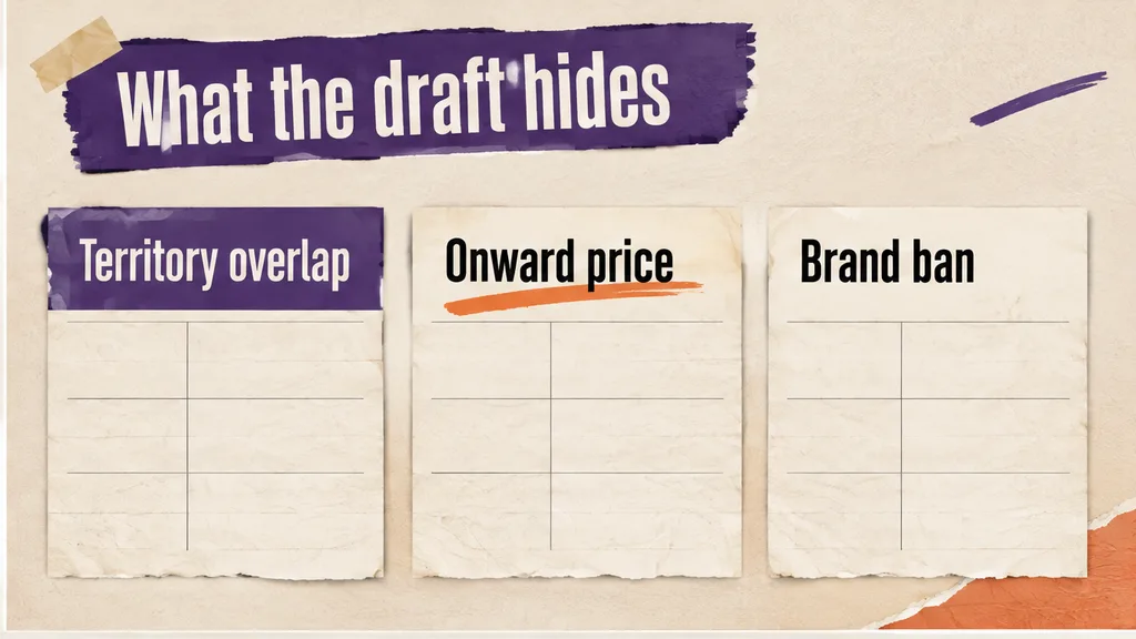 Overlapping territory and a minimum purchase floor marked on a distributor draft, no face
