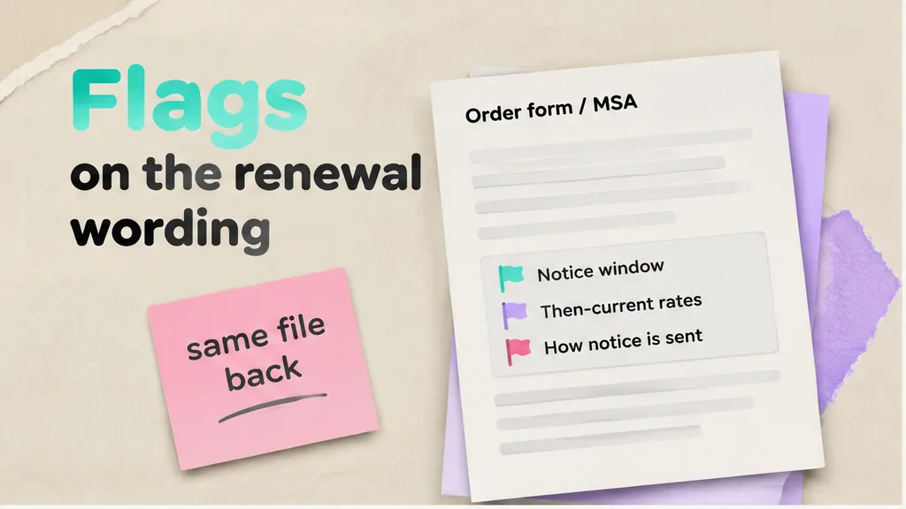 Order form with flags on the notice window, then-current rates and how notice is sent, no face