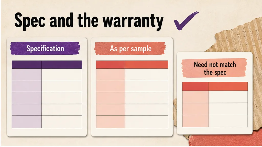 Specification line and a warranty that the goods need not match it, marked on a supply draft
