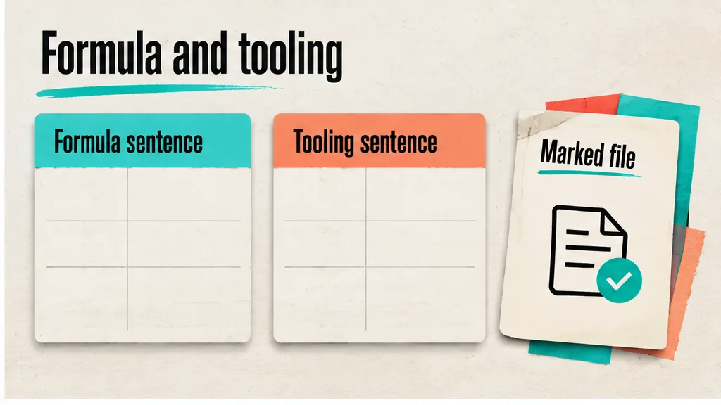 Formula sentence and tooling sentence marked on a contract manufacturing draft, no face