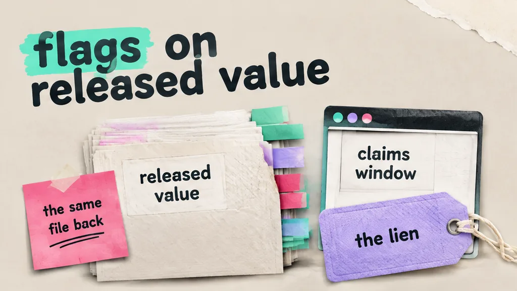 Storage contract with flags on released value, the claims window and the lien, no face