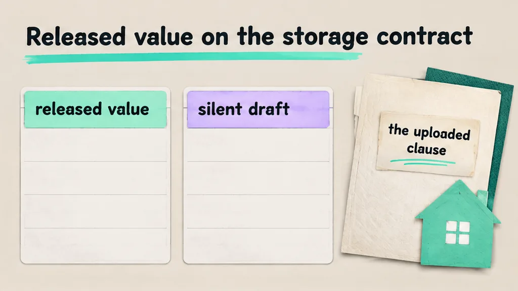A released-value sentence highlighted on a warehouse storage contract, no face