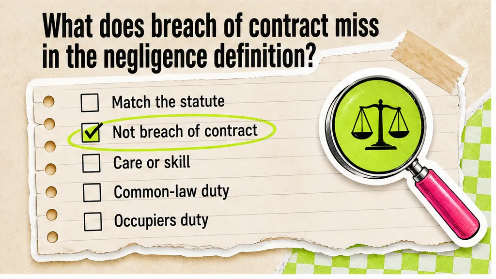Checklist board: What does breach of contract miss in the negligence definition?