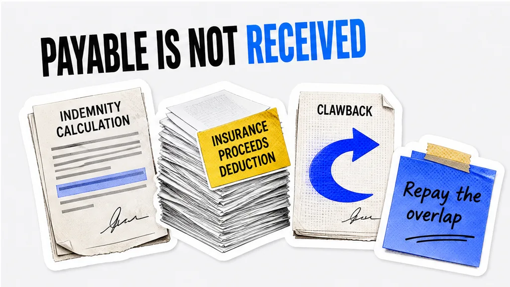 Indemnity strip with an insurance deduction and a clawback arrow