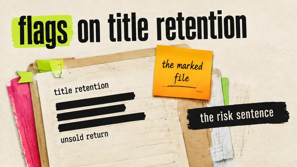 Consignment file with flags on title retention, the risk while goods sit and the unsold return, no face