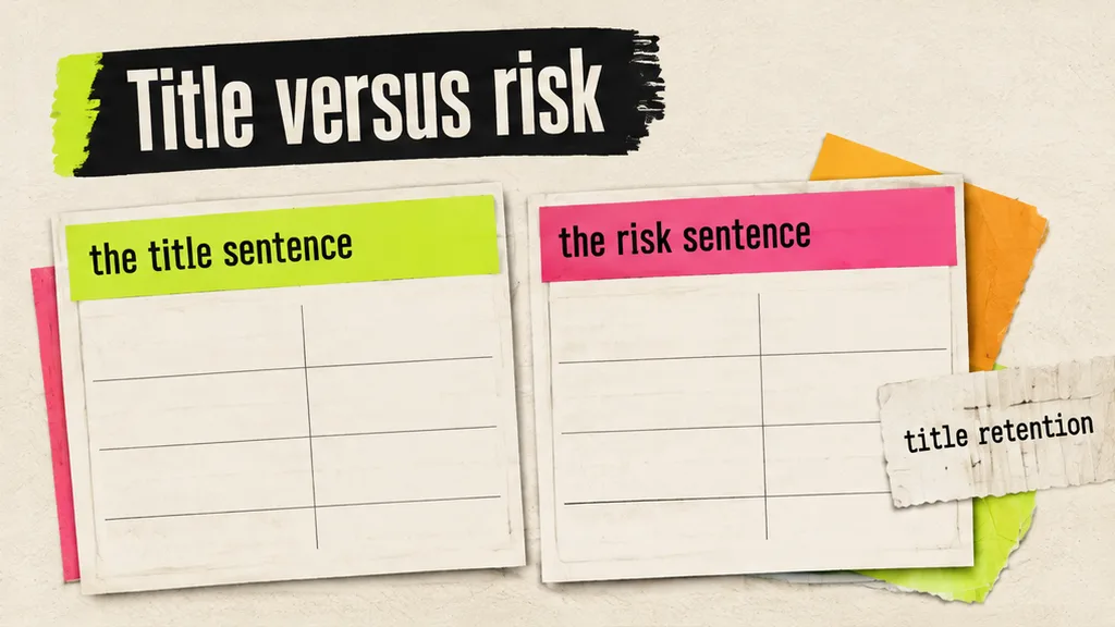 Title sentence and a separate risk sentence highlighted on a consignment stock agreement, no face
