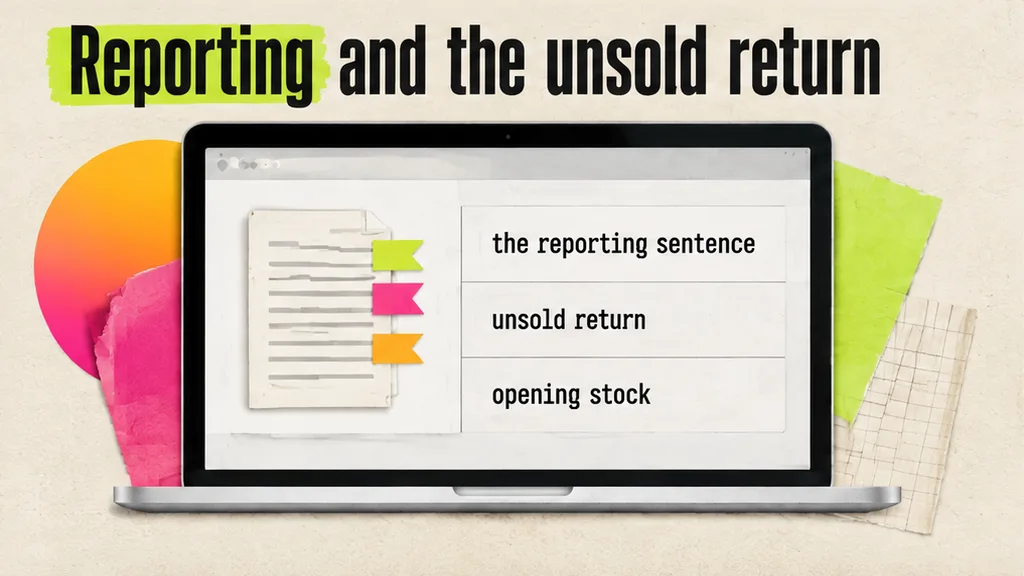 Stock report line and unsold return line highlighted on a VMI agreement, no face
