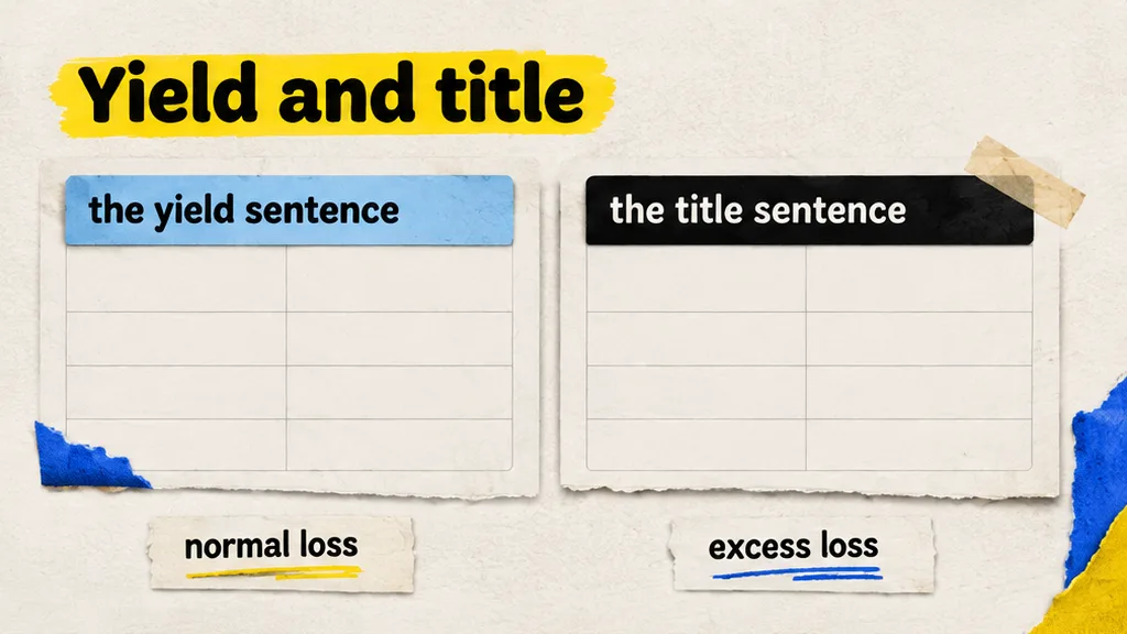 Yield loss sentence and title sentence marked on a toll draft, no face