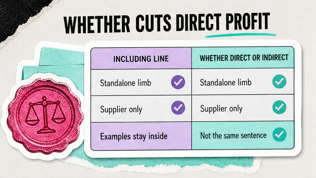 Comparison of an including line against a whether-direct limb