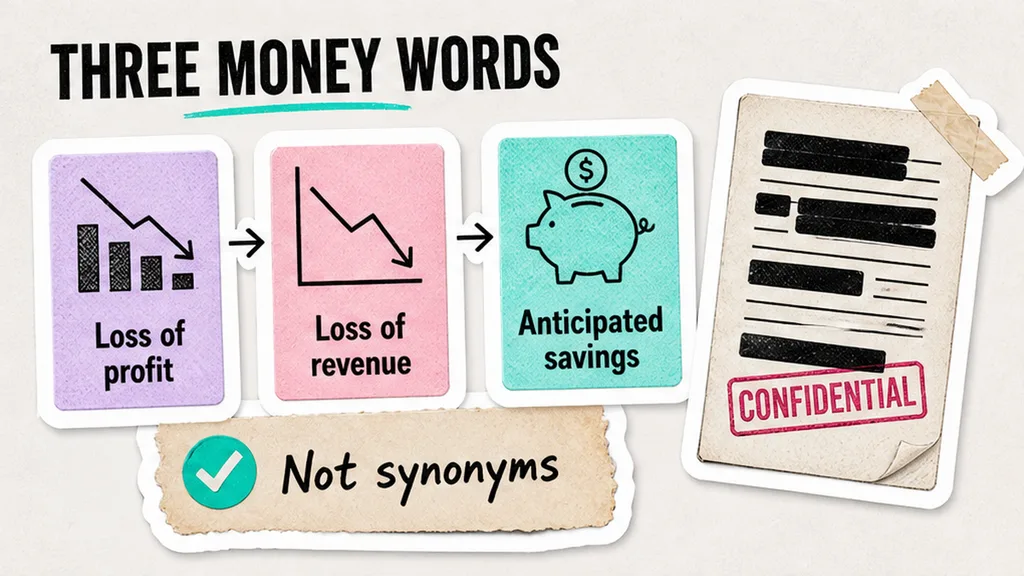 Three cards keeping profit, revenue, and savings apart