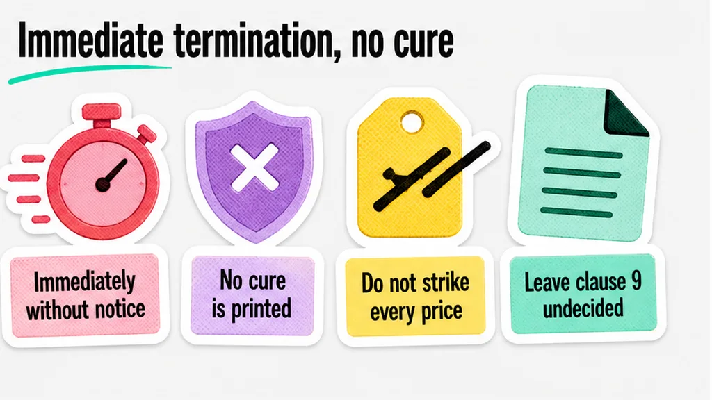 Immediate termination with no cure clock on the page, no face